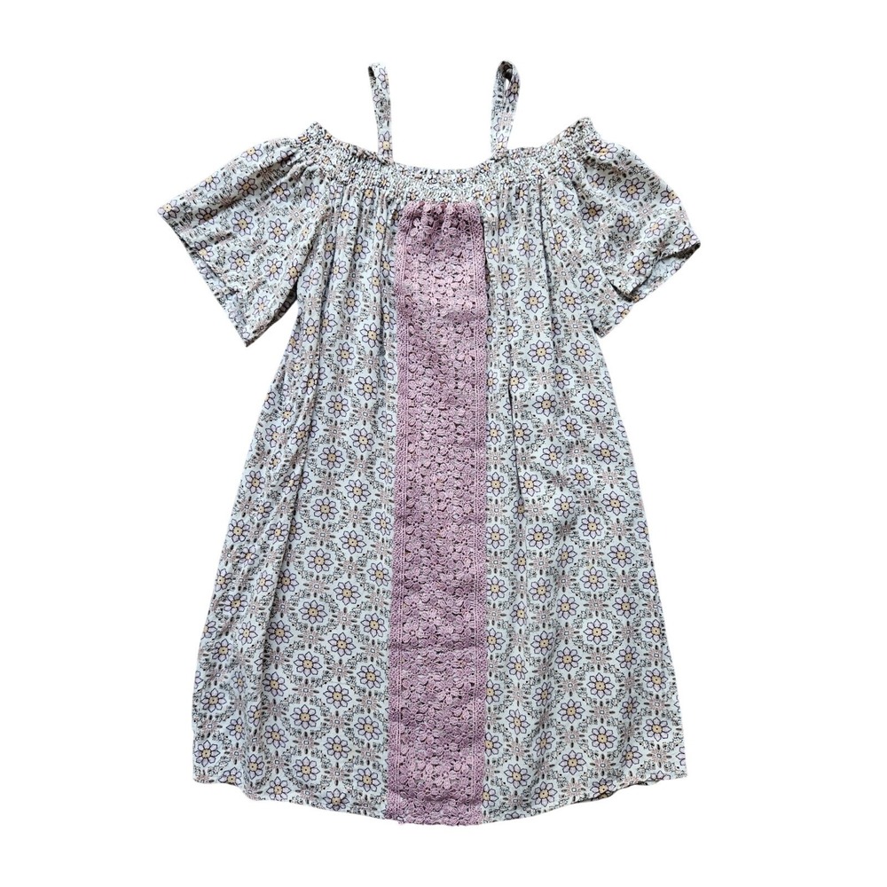 Girls 7/8 Floral Print Cold Shoulder Dress Cute Kids Sundress Casual Summer
